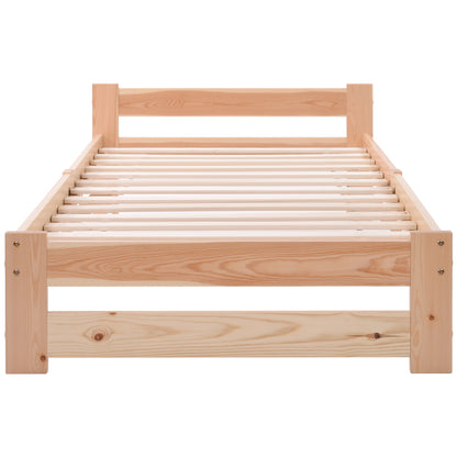 Solide Massivholzbett Futonbett Massivholz Natur Bett aus mit Kopfteil und Lattenrost , Natur (200x90cm)