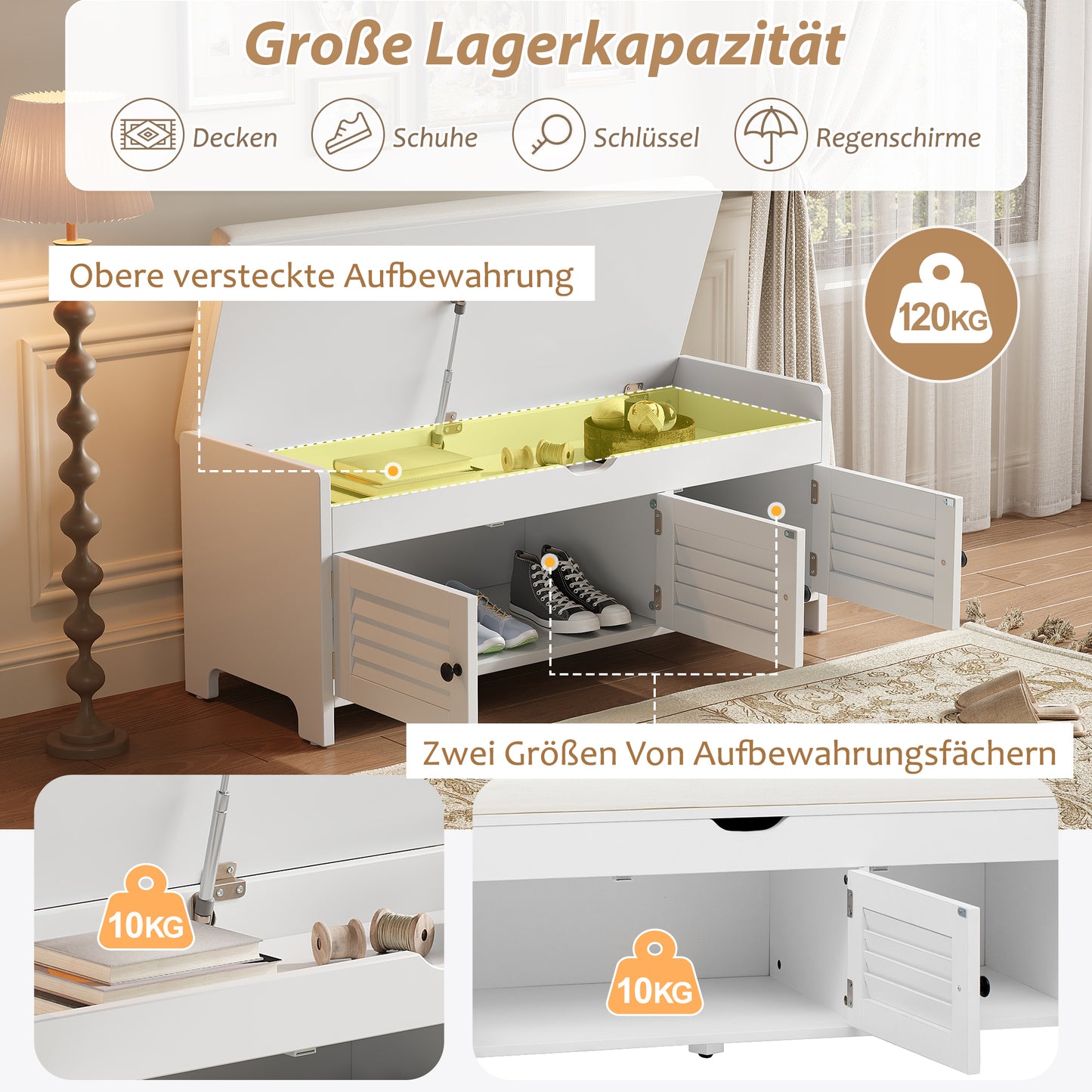 Moderne schuhbank mit sitzfläche, Eingangsbereich, Wohnzimmer, flurmöbel, Weiß