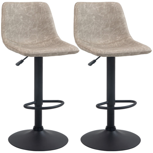 2er-Set Barhocker, Bistrohocker mit Fußstütze, Drehbar Barstuhl, Höhenverstellbar Küchenhocker mit Kunstlederbezug, Beige