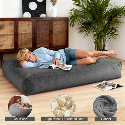 DBC-LANSE 2-in-1 Sitzsack & Gästebett - Wandelbarer Sessel aus Chenille - Ergonomisches Design - Grau
