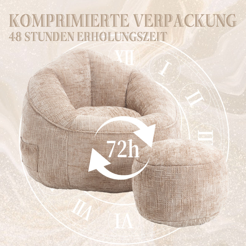 Sitzsack Sofa Stuhl für Erwachsene mit Fußstütze, Khaki