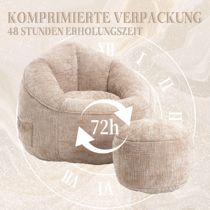Sitzsack Sofa Stuhl für Erwachsene mit Fußstütze, Khaki