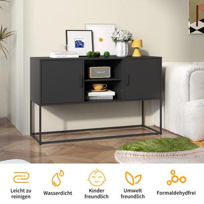Schwarzer Metall-Akzent-Schrank, Sideboard-Buffet und Aufbewahrungs-Schrank-Safe, Robuster Metallbau mit stilvollem Schwarz, H 75 cm × B 120 cm × T 40 cm