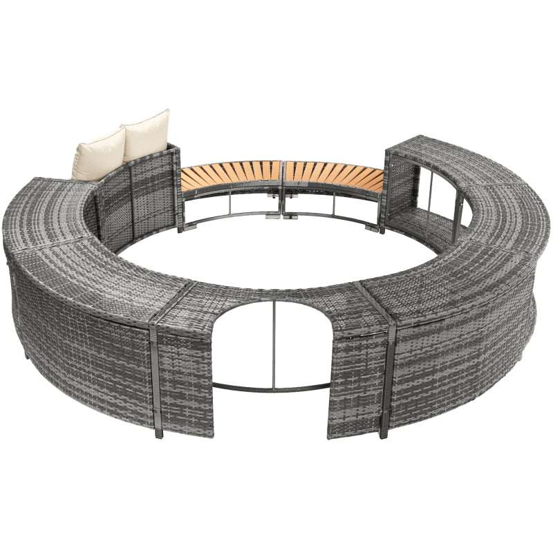 Garten-Lounge-Set mit runder Couch, Gartenmöbel-Set, Lounge-Set, für Whirlpool und Pool, mit verstellbaren Füßen, inklusive Kissen, Möbel für Terrasse, Garten oder Poolbereich(previous sku:HW00004AAA)