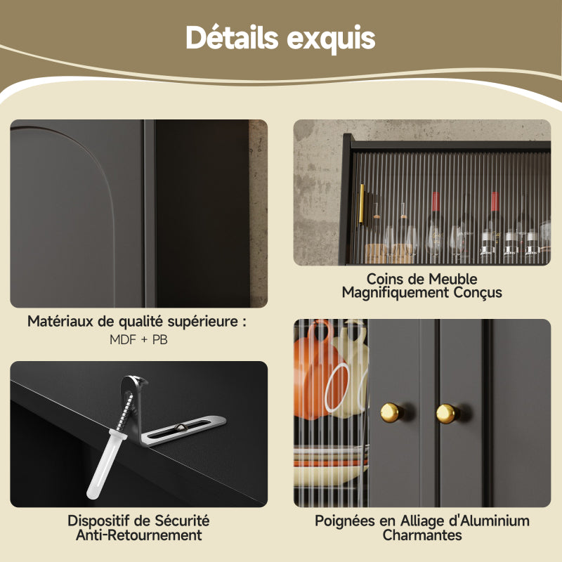 Küchenschrank, Esszimmerschrank mit 2 Schubladen, Sideboard mit LED-Beleuchtung, schwarz