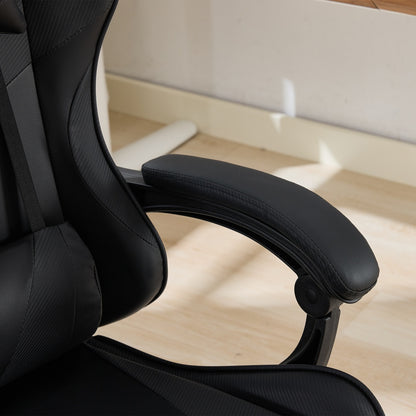 Gaming Stuhl Racing Design, 155° Liegefunktion, Fußstütze, Lendenmassage, Schwarz