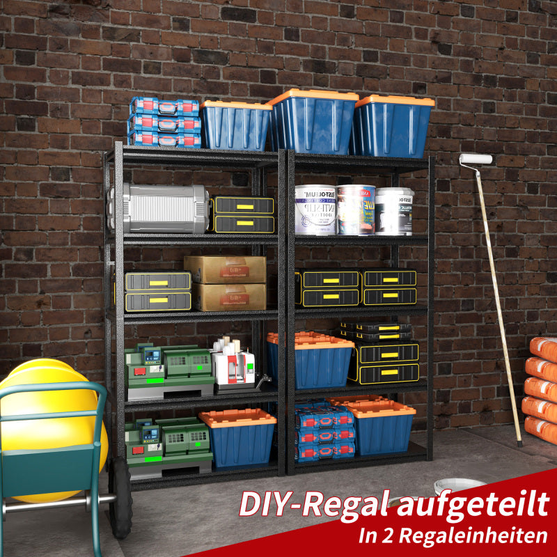 H160cm 5-Etagen Metallregal 650kg Tragkraft,Industrielles Schwerlastregal aus Stahl,Höhenverstellbar für Garage, Lager & Haushalt,Holzfreies Design, kratzgeschützt, H160cm × B80cm × T40cm
