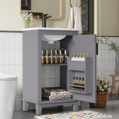 51x34x83cmBodenstehender Badezimmerschrank, Waschtisch, komplett lackiert, Türregale, verstellbare Regale, integriertes Keramikwaschbecken, geeignet für kleine Räume, Grau