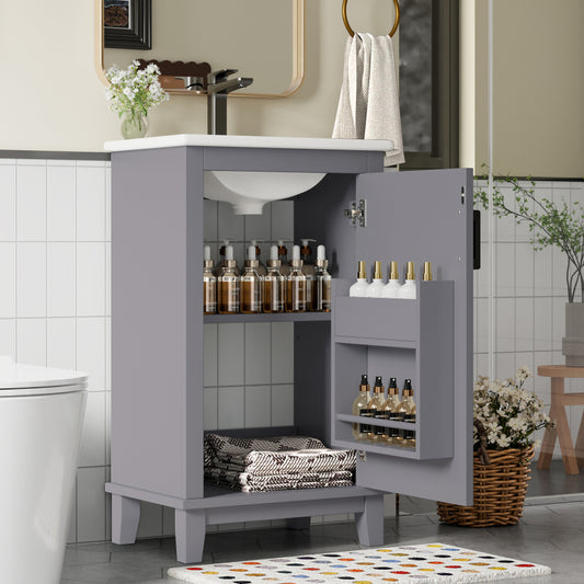 51x34x83cmBodenstehender Badezimmerschrank, Waschtisch, komplett lackiert, Türregale, verstellbare Regale, integriertes Keramikwaschbecken, geeignet für kleine Räume, Grau