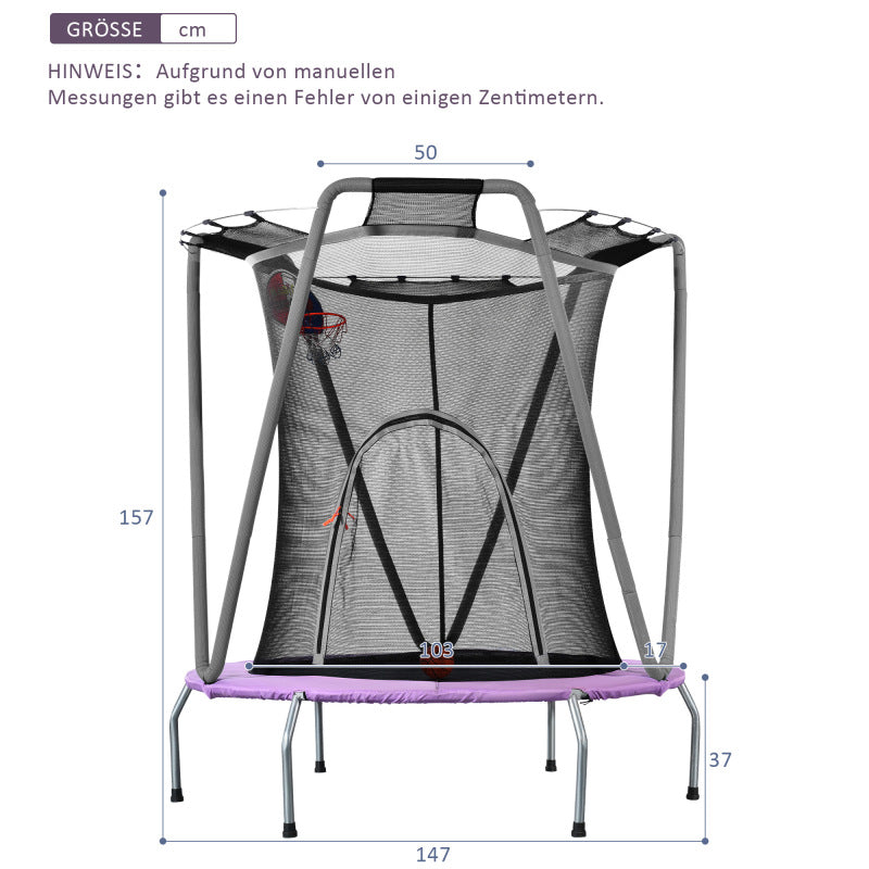 Trampolin Set für den Innen- und Außenbereich, Gewichtskapazität: 50 kg, Größe(H*L): 157x147 cm, Lila/Grau