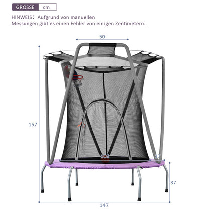 Trampolin Set für den Innen- und Außenbereich, Gewichtskapazität: 50 kg, Größe(H*L): 157x147 cm, Lila/Grau