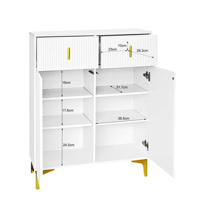 Garderoben-Set mit Schuhschrank & Sitzbank, Wellenfront, Push-to-Open, goldene Details, Weiß
