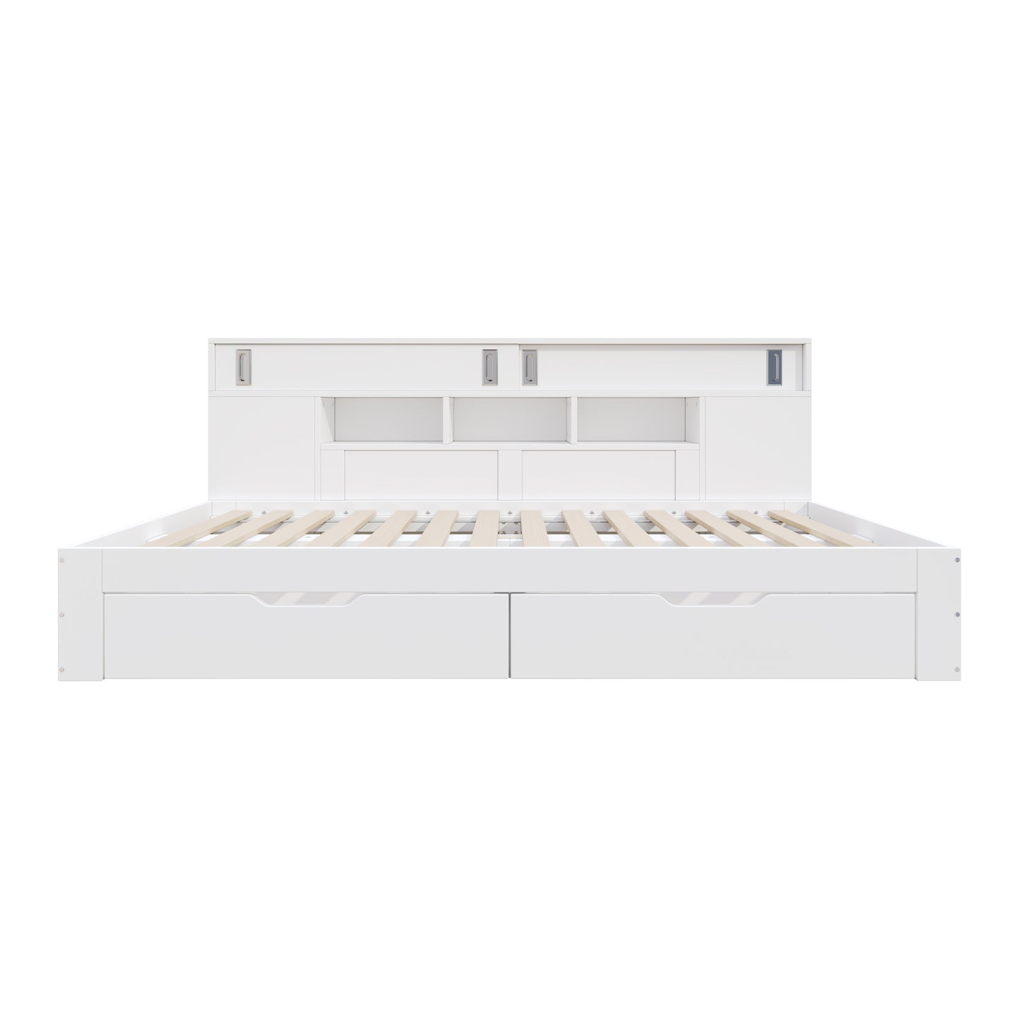 Kinderbett 140x190cm Funktionsbett mit Stauraum, Daybed inkl. 2 Schubladen, Regalen & Schrank, Stauraumbett aus MDF, Jugendbett, Weiß