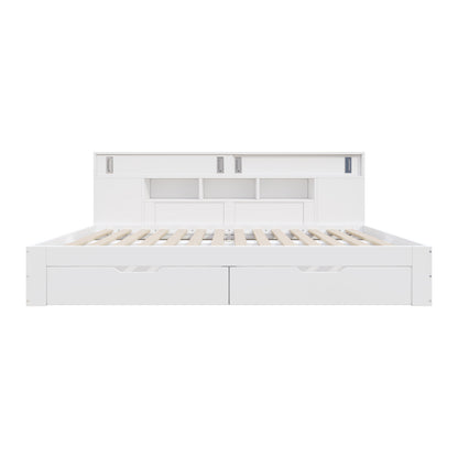 Kinderbett 140x190cm Funktionsbett mit Stauraum, Daybed inkl. 2 Schubladen, Regalen & Schrank, Stauraumbett aus MDF, Jugendbett, Weiß