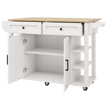 Kücheninsel mit herausnehmbaren Trennwänden, Speisewagen mit Arbeitsplatte, Buffetschrank, Speisewagen mit Holzmaserung, Handtuchhalter beidseitig mit Rollen, weiß
