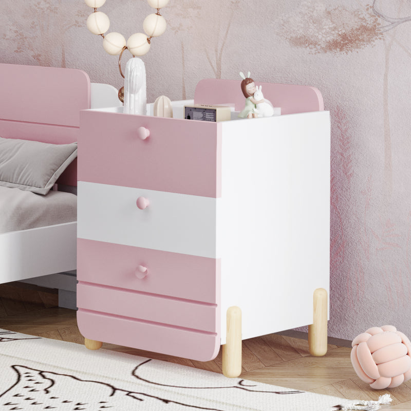 Nachttisch mit 3 Schubladen mit Einlegeböden, Geräuschloses Schubladendesign, Exquisite Holzfarbene Füße, Stauraum im Wohn- und Schlafzimmer, Einzigartige Form und Minimalistisches Design, Rosa