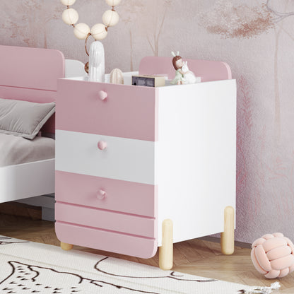 Nachttisch mit 3 Schubladen mit Einlegeböden, Geräuschloses Schubladendesign, Exquisite Holzfarbene Füße, Stauraum im Wohn- und Schlafzimmer, Einzigartige Form und Minimalistisches Design, Rosa