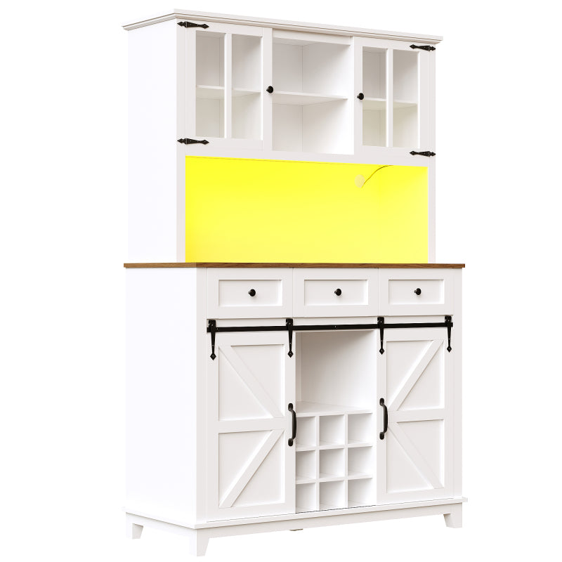 Küchenschrank(105×38.4×180cm), Hochschrank Küchenbuffet, Sideboard mit LED-Beleuchtung,Variable Lichtfarben, weiß