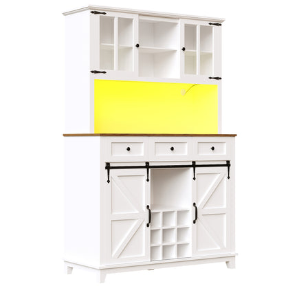 Küchenschrank(105×38.4×180cm), Hochschrank Küchenbuffet, Sideboard mit LED-Beleuchtung,Variable Lichtfarben, weiß