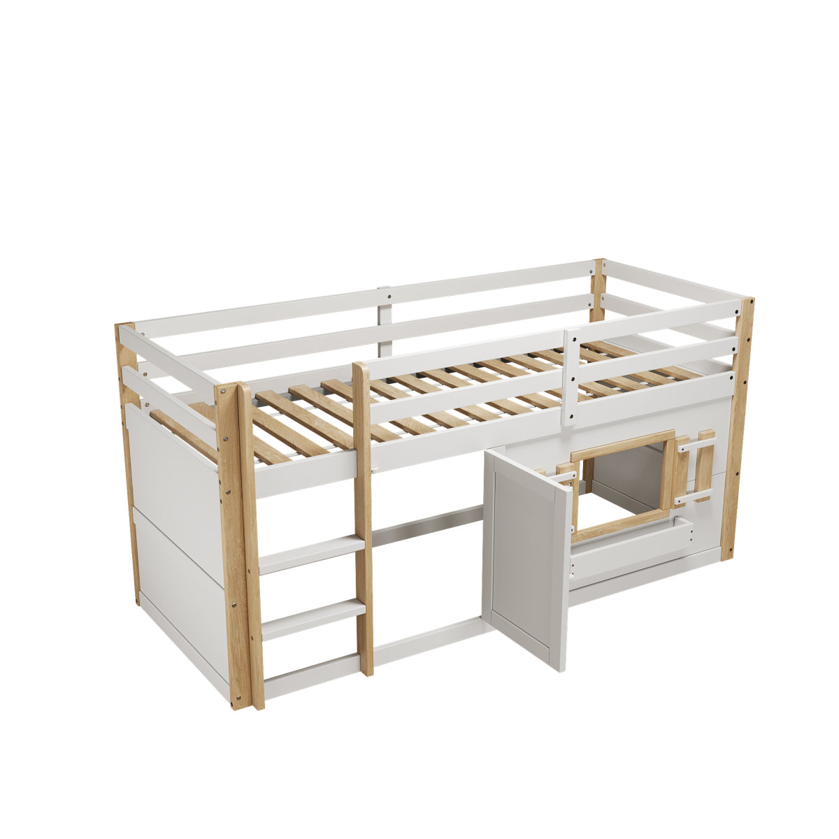 Mini-Etagenbett Weiß 90x200 cm, Kinderbett (110 cm hoch) aus Massivholz/MDF, Inkl. Lattenrost