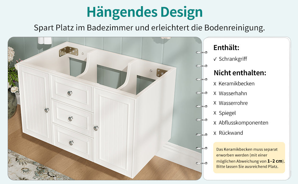 Hängender Waschtisch, Moderner Stil,Badmöbel für Badezimmer,weiß