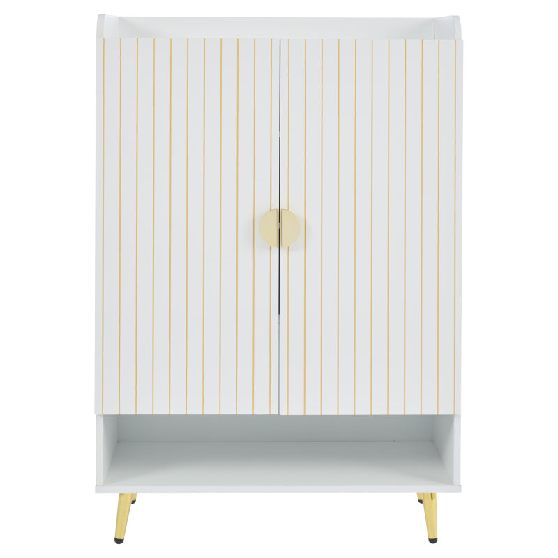 Moderner Paar-Tür-Schuhschrank, Foyer-Schrank-Speicher-Organisator-Schuhschrank, MDF-Schuhschrank, 3-stufiger Schuhschrank weiß, offene untere Schublade, 75*35*110cm, Tragfähigkeit 20KG