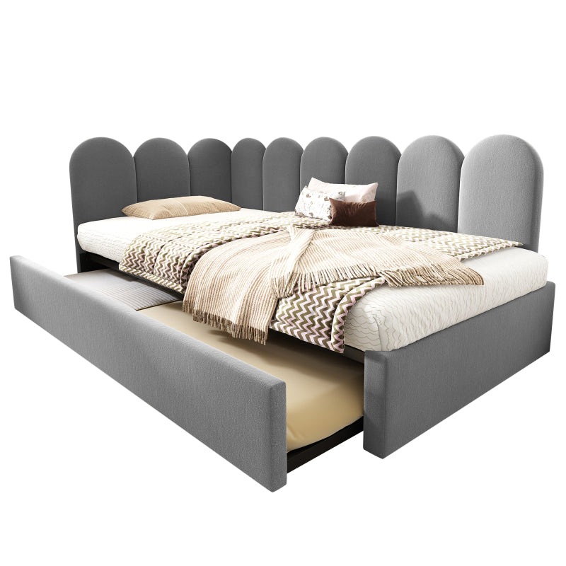 Polsterbett Daybett 90x200cm,Tagesbett Schlafsofa Kinderbett mit Ausziehbett 90x190cm und Lattenrost, Samt, Grau, ohne Matratze