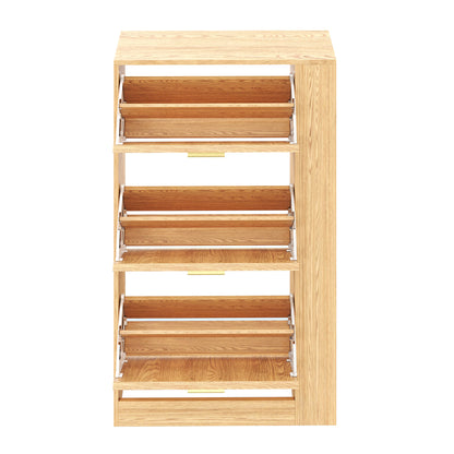 Moderner Schuhschrank aus Holz - 3 Türen, Großes Fassungsvermögen & Offene Regalfächer - Stilvoller Schuhkipper für Eingangsbereich & Foyer