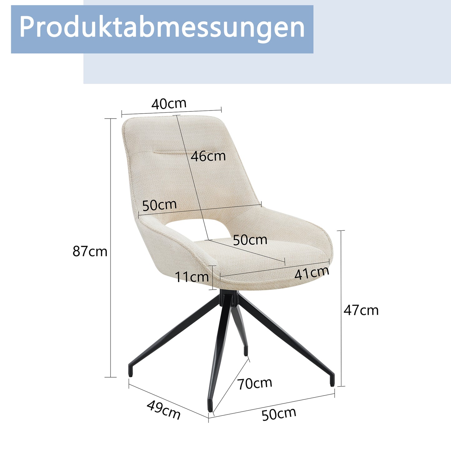2er-Set Esszimmerstühle Weiß Stoff 360 Grad Drehbar Schwarz Lackiertes Metallgestell Atmungsaktiver Strukturstoff Moderne Polsterstühle