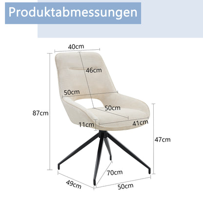2er-Set Esszimmerstühle Weiß Stoff 360 Grad Drehbar Schwarz Lackiertes Metallgestell Atmungsaktiver Strukturstoff Moderne Polsterstühle