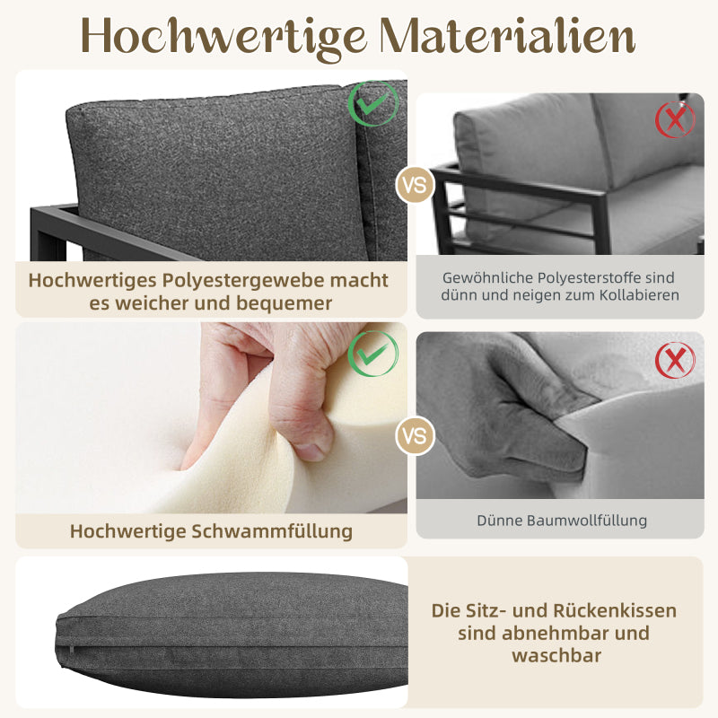 Seil-Gartenmöbel-Set, Garten-Lounge-Set, Ecksofa mit verzinktem Eisengestell, verstellbare Beine, inklusive aller Sitz- und Rückenkissen, grau