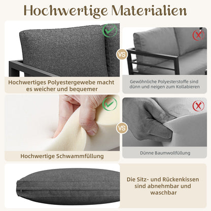 Seil-Gartenmöbel-Set, Garten-Lounge-Set, Ecksofa mit verzinktem Eisengestell, verstellbare Beine, inklusive aller Sitz- und Rückenkissen, grau