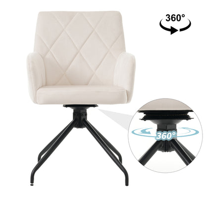 2er Set 360° Drehbarer Esszimmerstühle mit Rautenmuster, Samt,Beige
