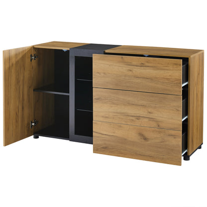 Sideboard, Modernes Anrichte Schrank Buffetschrank Sideboard mit 3 Schubladen,Accent Konsolentisch-Aufbewahrungsschrank mit Glas, Breite 140 cm