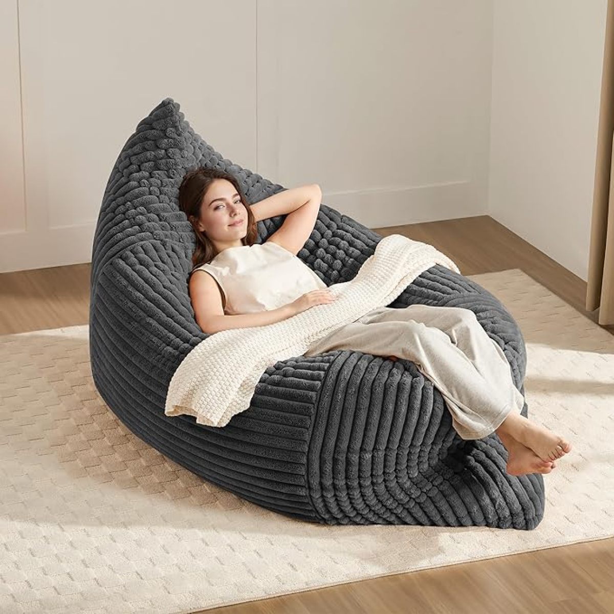 Oversized Bean Bag Sessel XXL, faltbarer Bodensofa Sitzsack mit waschbarem Bezug, für Wohnzimmer & Schlafzimmer, Dunkelgrau
