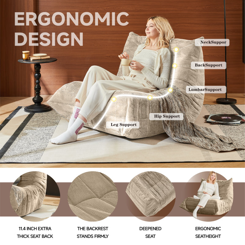 Moderne Sofas, Sitzsäcke für Erwachsene auf dem Bodensofa, Super Soft Memory Sponge Sofa, Togo Sofa Stuhl, Wohnzimmermöbel, Geeignet für Schlafzimmer, Balkon, Schlafsaal, Kaminstuhl (Aprikose)