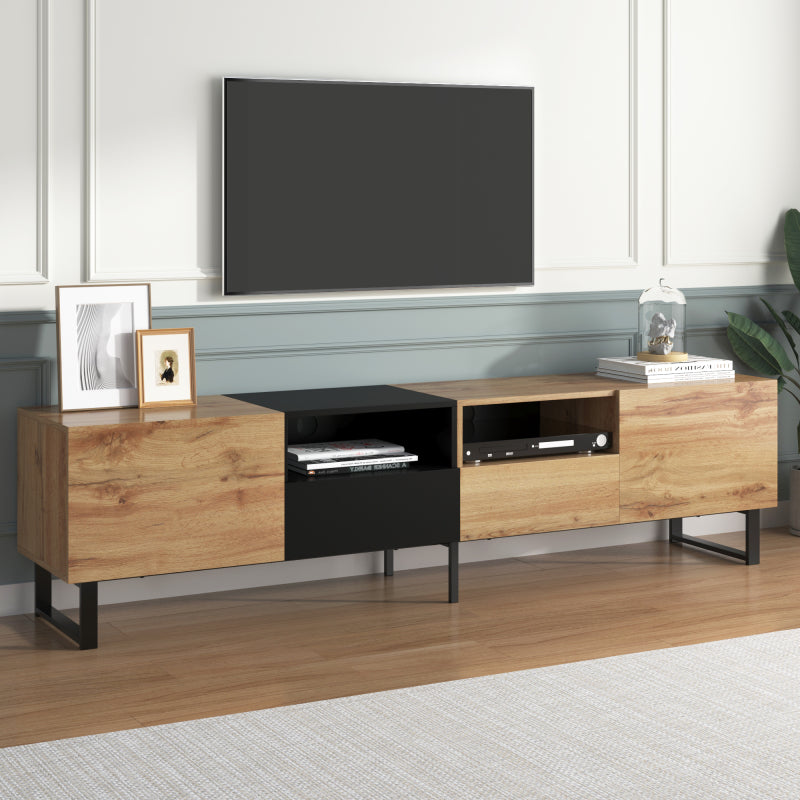 Moderner TV-Ständer mit schwarzem und holzfarbenem Design – geräumiger Stauraum, robuste Konstruktion