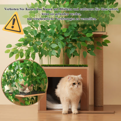 Kratzbaum in Baumform mit 4 Plattformen und Katzenlöchern – haustiersicheres Material, abnehmbare Blätter, geeignet für Katzen zum Verstecken, Klettern 190 cm