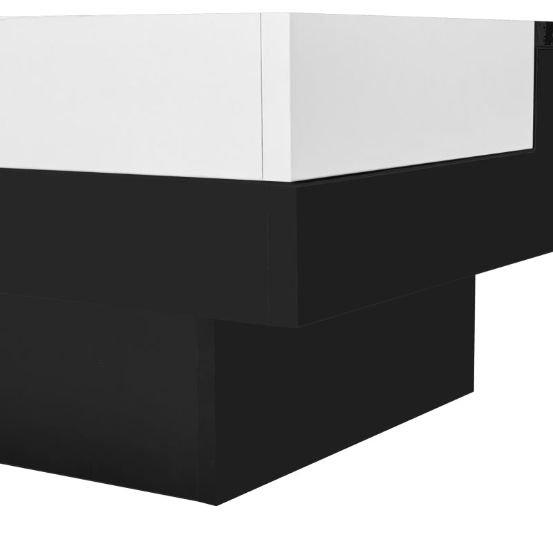 Couchtisch, Hochglanz-Wohnzimmertisch, Beistelltisch mit abnehmbarer Aufbewahrungsbox, Farbblockweiß und Schwarz, 72*72*30 cm, Mit LED-Lichteffekt.