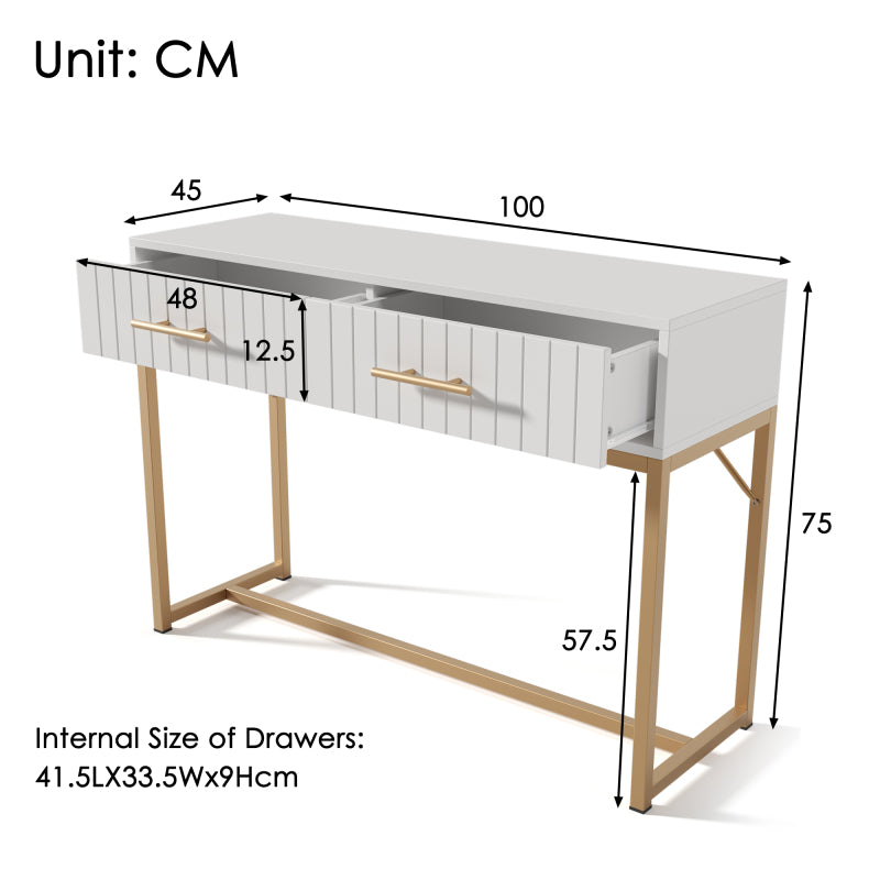 Schminktisch mit 2 Schubladen 75cm Höhe ,Kommode Schlafzimmer Highboard Weiss Sideboard Schubladenkommode Kommode für Schlafzimmer, Weiß -H75/B100/T45 cm