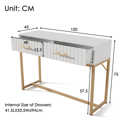 Schminktisch mit 2 Schubladen 75cm Höhe ,Kommode Schlafzimmer Highboard Weiss Sideboard Schubladenkommode Kommode für Schlafzimmer, Weiß -H75/B100/T45 cm