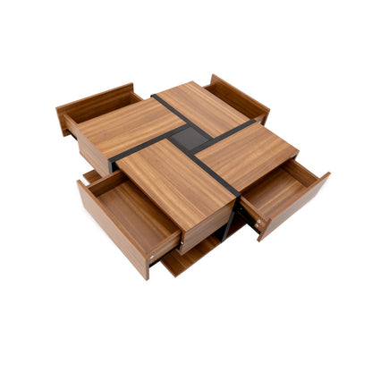 Couchtisch, Tisch mit 4 Schubladen, einzigartige Farbabstimmung und Liniendesign, Stauraum unten. 78*78*36cm