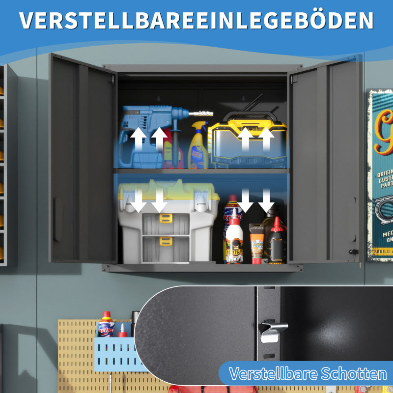 Metall-Wandschrank mit Türverschluss & Ablage - Robust, Umweltfreundlich, Ideal für Garage, Werkstatt & Büro - Ohne Holz, Kein Formaldehyd, Haustier- & Familiegeeignet, H77 cm × B75 cm × T30 cm