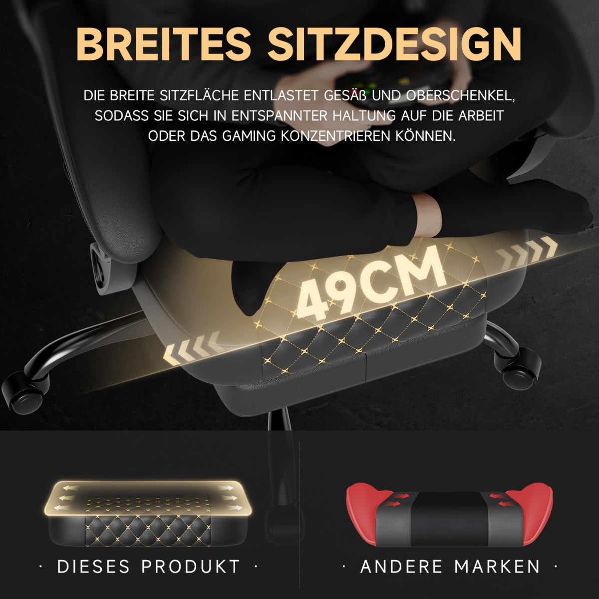 Gaming Stuhl mit Massage, Fußstütze, PVC-Leder, 150 kg Belastbar, Ergonomisch, Schwarz