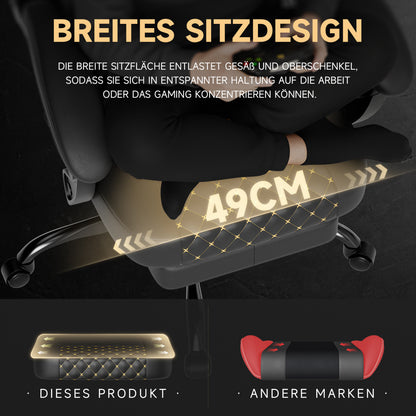 Gaming Stuhl mit Massage, Fußstütze, PVC-Leder, 150 kg Belastbar, Ergonomisch, Schwarz