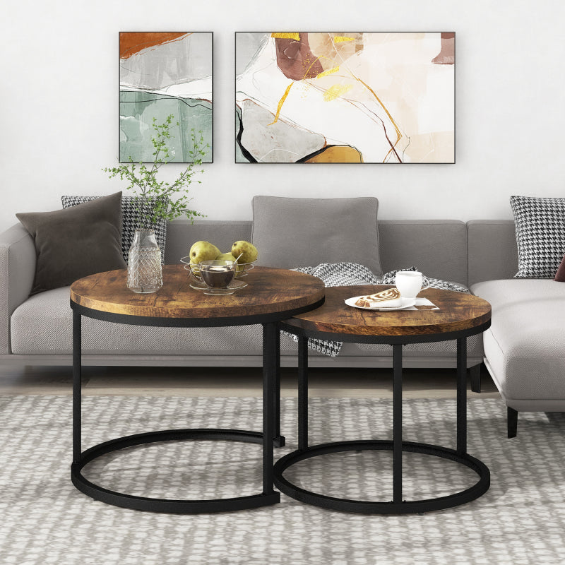 Runder Couchtisch 2er Set Satz Couchtisch Wohnzimmer Runder geschachtelter Beistelltisch 2 Runder Beistelltisch (Braun)