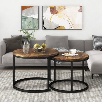 Runder Couchtisch 2er Set Satz Couchtisch Wohnzimmer Runder geschachtelter Beistelltisch 2 Runder Beistelltisch (Braun)