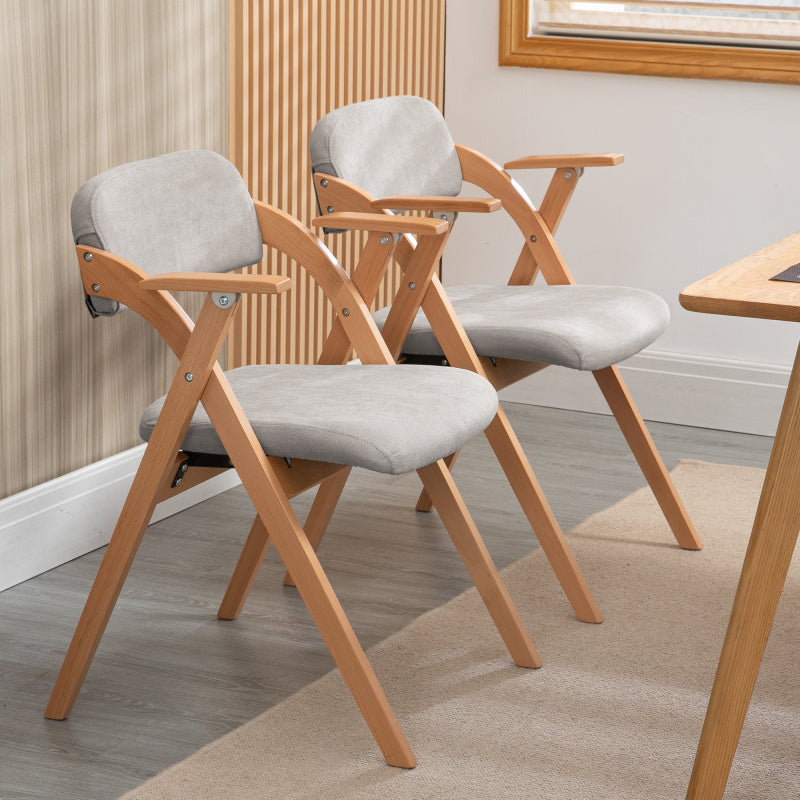 Folding Chairs with Armrest, Set of 2 Extra for Guests Kitchen Office Wedding Party, Gra