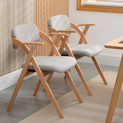 Folding Chairs with Armrest, Set of 2 Extra for Guests Kitchen Office Wedding Party, Gra