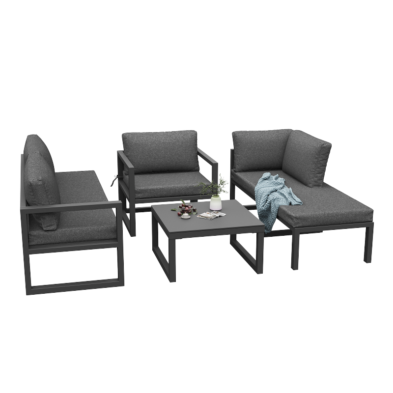 Seil-Gartenmöbel-Set, Garten-Lounge-Set, Ecksofa mit verzinktem Eisengestell, verstellbare Beine, inklusive aller Sitz- und Rückenkissen, grau